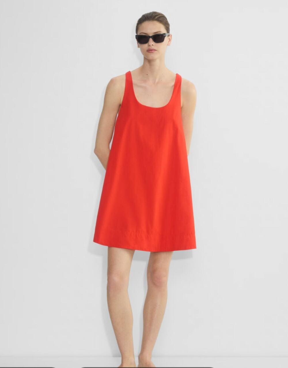 Babaton Conscious Poplin Dress Poppy Red 100% Cotton Womens L Scoopneck Summer